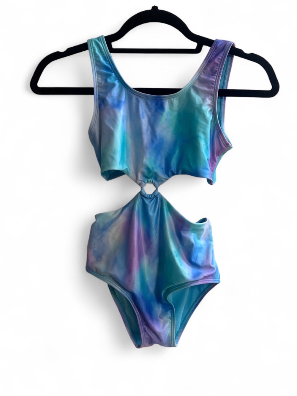 Iridescent Blue-Green-Purple Kids Cutout One-Piece Swimsuit